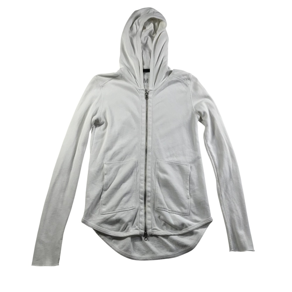 ATM Anthony Thomas Melillo White French Terry Zip Up Hoodie Small High Low Hem